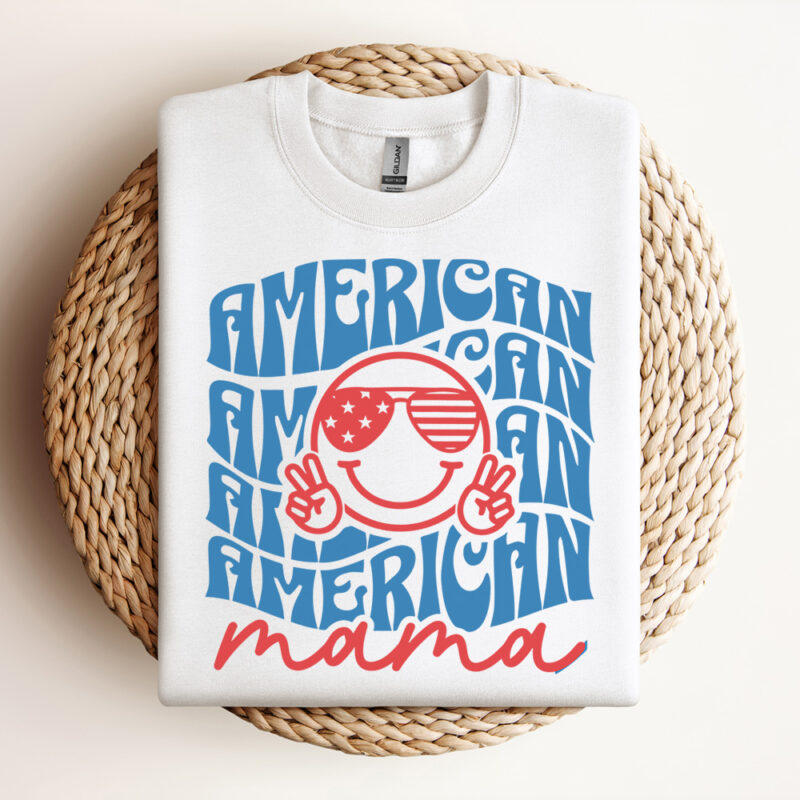 American Mama SVG 4th Of July SVG Patriotic SVG 4th Of July Shirt SVG Smile Face American SVG Design