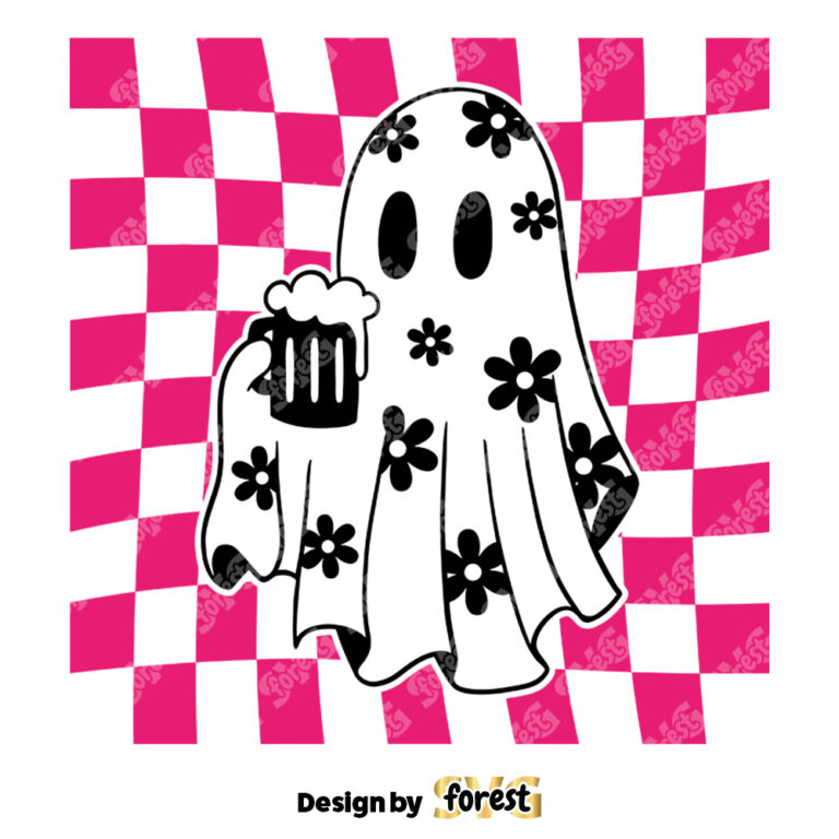 Checkered Daisy Cute Ghost SVG Floral Ghost SVG Ghost Cheers SVG