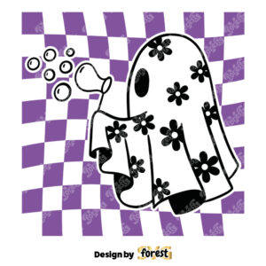 Checkered Daisy Cute Ghost SVG Ghost SVG Ghost Flower SVG