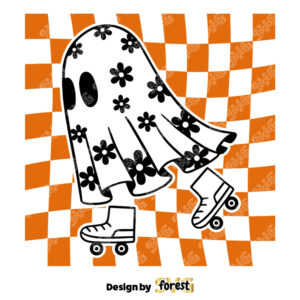 Checkered Daisy Cute Ghost SVG SVG Floral Ghost SVG