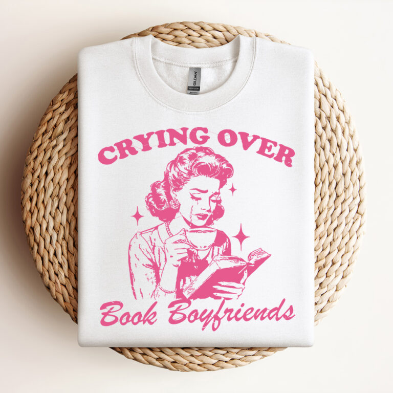 Crying Over Book Boyfriends SVG File Trendy Vintage Bookish Retro Art Design For Graphic Tees Tote Bags Stickers Design