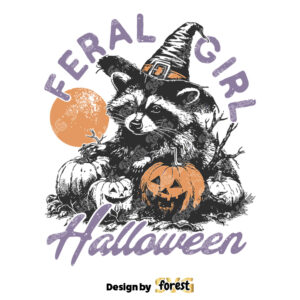 Feral Girl Halloween SVG Retro Halloween Shirt Design Fall Vector SVG Cute Halloween Design Raccoon Shirt