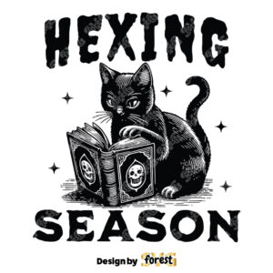 Hexing Season SVG Halloween SVG Black Cat SVG Book SVG Halloween Design For Tshirt Tote Bags Vintage SVG