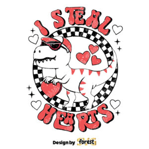 I Steal Hearts SVG Valentine Day SVG Retro Valentine SVG Dinosaur Holding Heart Dinosaur Valentine SVG