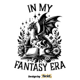 In My Fantasy Era SVG Dragon Book SVG Vintage Retro Bookish SVG Book Reader Book Lover Vector Vintage SVG