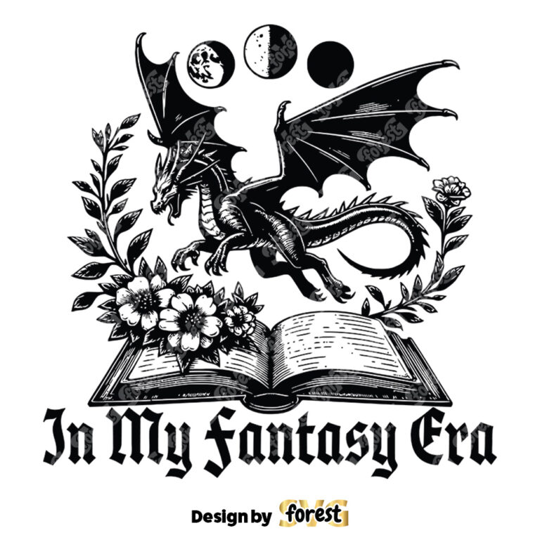 In My Fantasy Era SVG Dragon Book SVG Vintage Retro Bookish SVG Vintage SVG