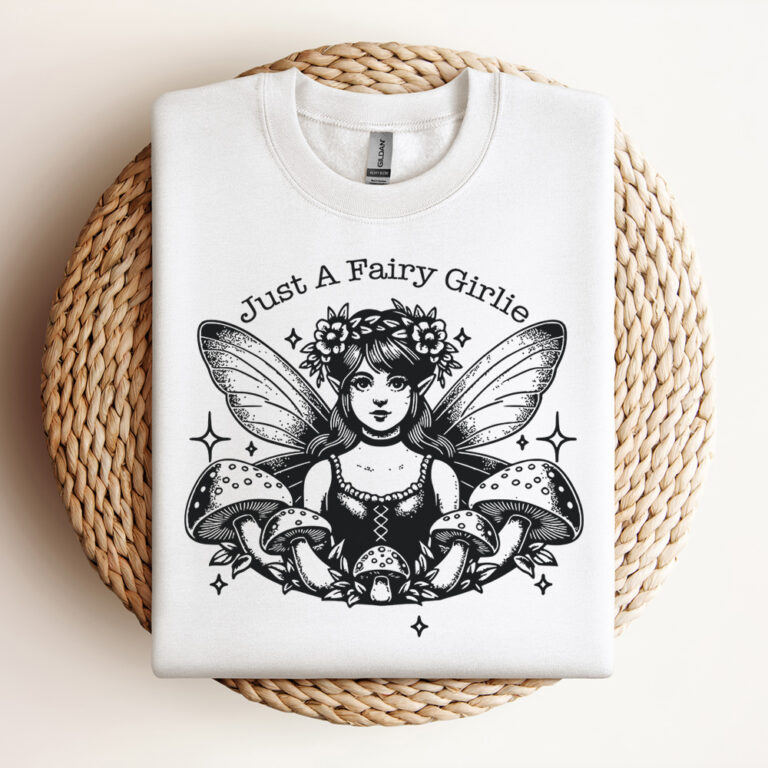 Just A Fairy Girlie SVG Fairy Girl SVG Cut File Mushroom Cottage Core Mushroom SVG Vintage SVG Design