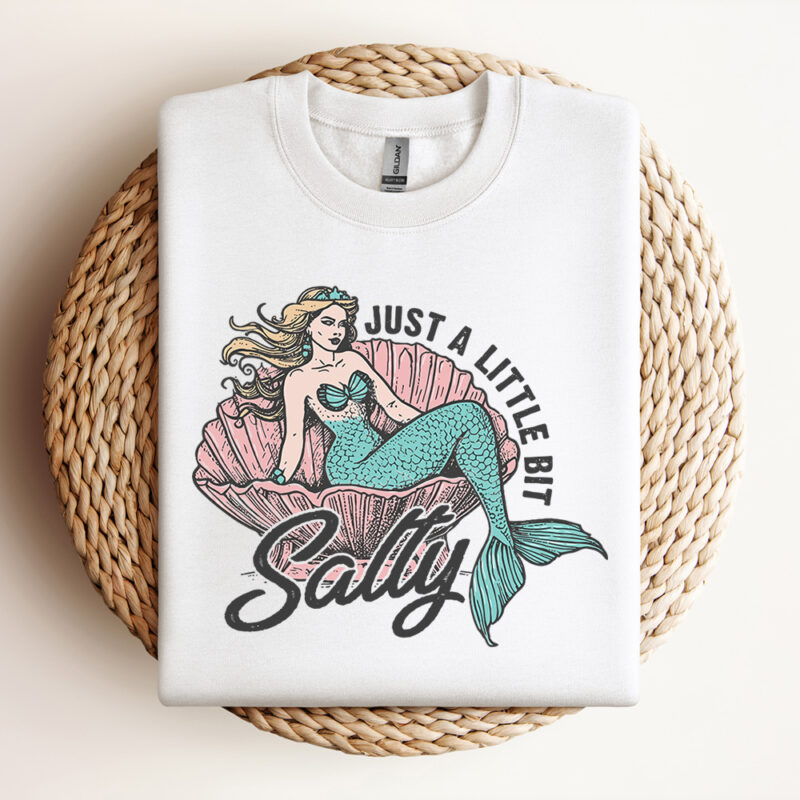 Just A Little Bit Salty SVG Mermaid Shirt Design Retro Summer Vector SVG Beach Shirt Design Retro Summer Design Design