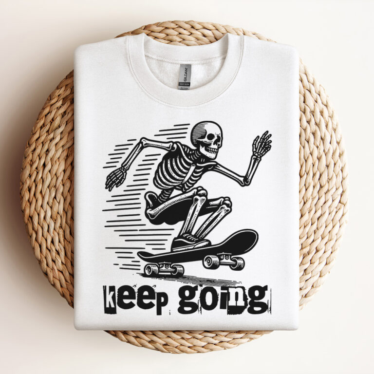 Keep Going SVG Cut File Skeleton Skater SVG Vector Design For T Shirts Tote Bags Vintage SVG Design