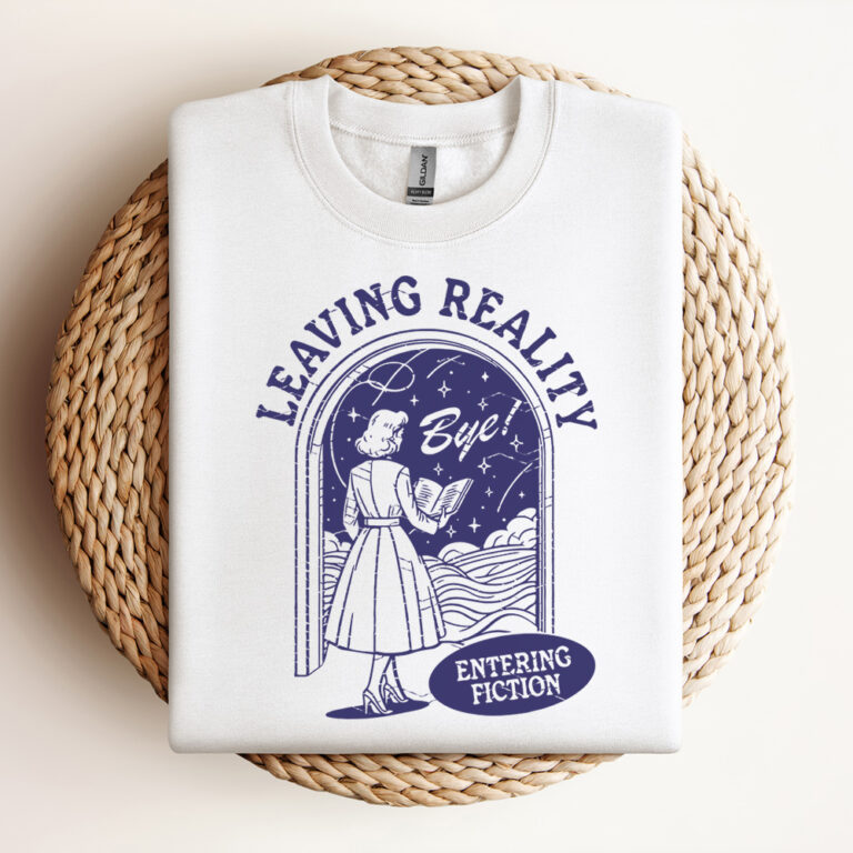Leaving Reality Entering Fiction SVG File Trendy Vintage Bookish Art Design For Graphic Tees Tote Bags Design