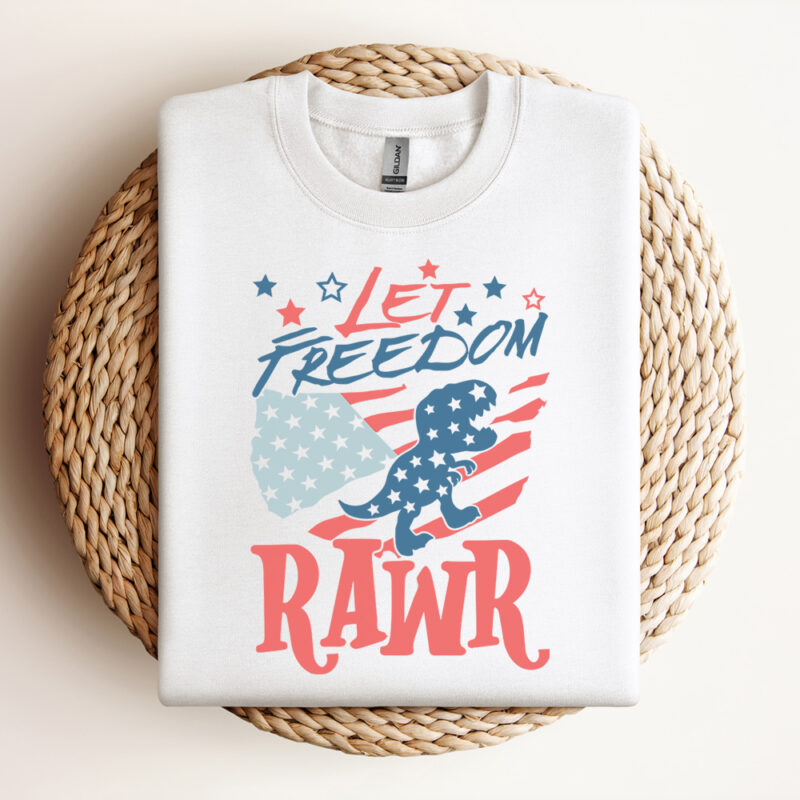 Let Freedom Rawr SVG 4th Of July Dinosaur SVG Kids Independence Day Shirt SVG 4th Of July Gift Boys Patriotic Design