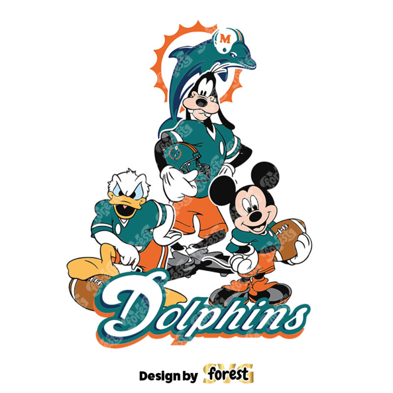 Mickey Donald Goofy The Three Miami Dolphins Football SVG 0