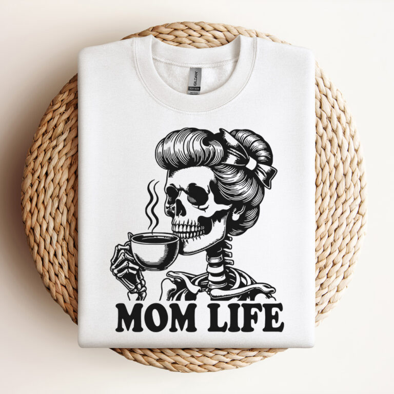 Mom Life Skeleton Drinking Coffee SVG Coffee SVG Digital Design For T Shirts Stickers Tote Bags Vintage SVG Design