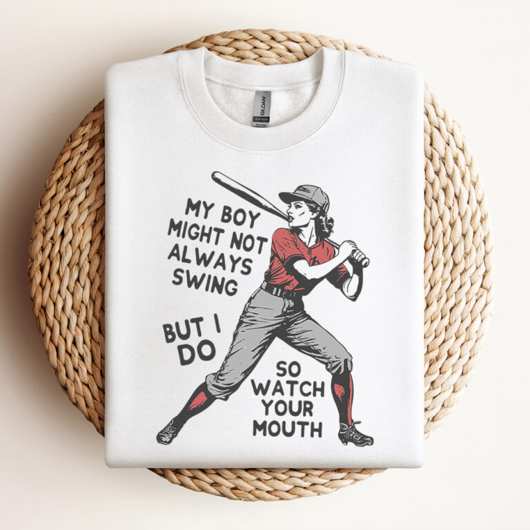 My Boy Might Not Always Swing But Funny Baseball Mom Design Retro Baseball Graphic SVG Baseball Mama Shirt Design Design