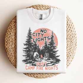No City Lights Just Camp Fire Nights SVG Camping Vector Design Retro Camping Shirt Print Camping Graphic SVG Design