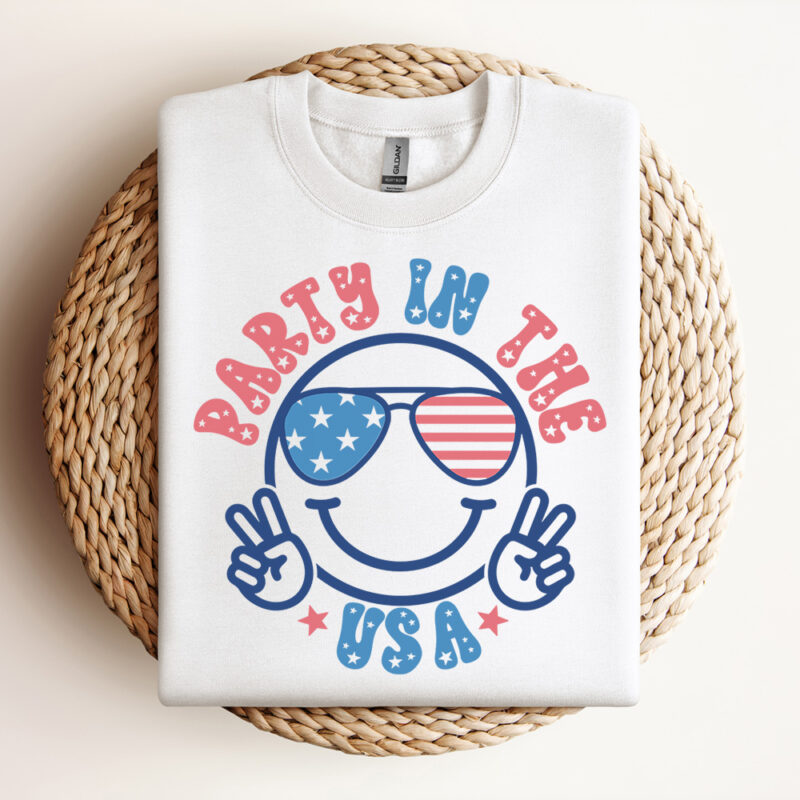 Party In the USA SVG 4th Of July SVG Fourth Of July SVG Patriotic SVG Retro Smile Face SVG Happy Face SVG Design
