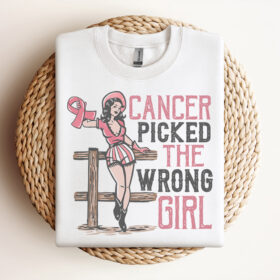 Retro Breast Cancer Design SVG Cancer Picked the Wrong Girl Vintage Awareness Shirt SVG Design