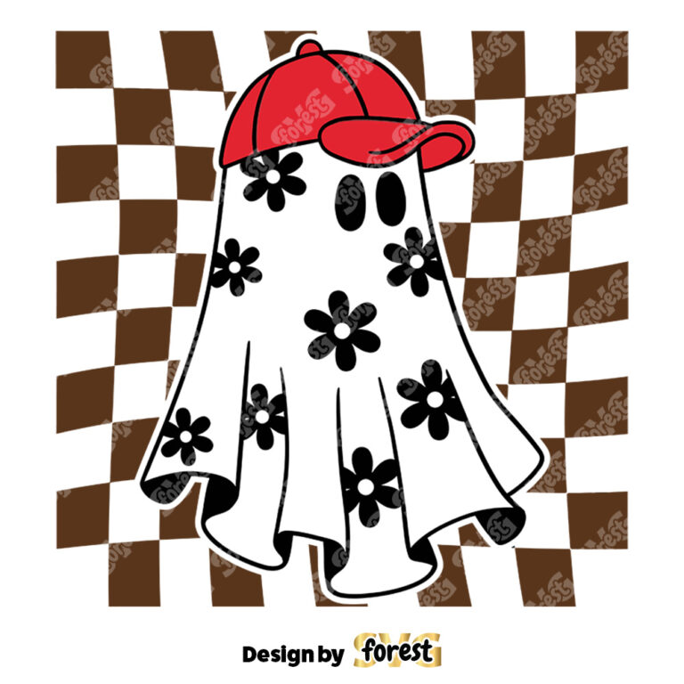 Retro Checkered Daisy Cute Ghost SVG SVG Floral Ghost SVG Cool Ghost SVG