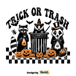 Retro Checkered Trick Or Trash SVG Trick Or Treat SVG Halloween Raccoon SVG