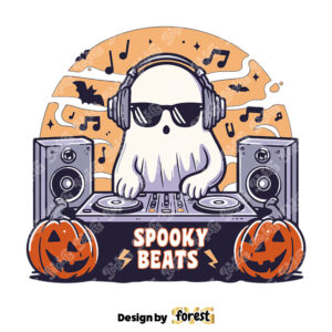 Retro Cute Ghost Halloween SVG Spooky Beats SVG Ghost Dj SVG Funny Spooky Vibes