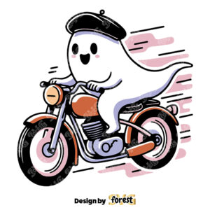 Retro Cute Ghost Riding Motorcycle SVG Retro Cute Ghost Halloween SVG