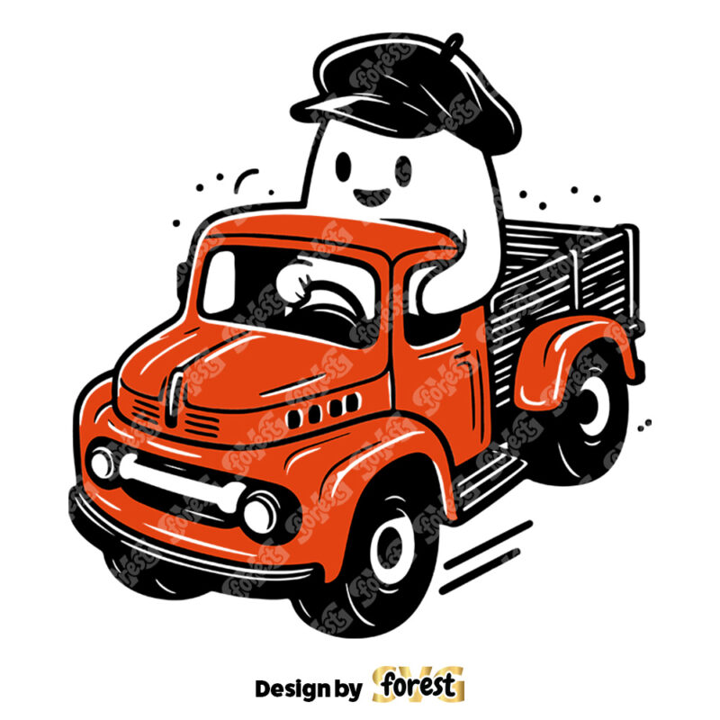 Retro Cute Ghost Truck Driving SVG Retro Cute Ghost Halloween SVG