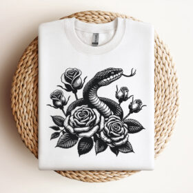 Roses And Snake SVG Tattoo Style SVG Tote Bags Stickers Vintage SVG Design