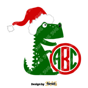 Saurus Santa Hat Monogram SVG Dinosaur Christmas SVG 0