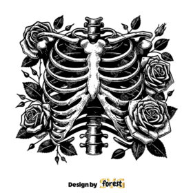 Skeleton Rib Cage SVG Skeleton Roses SVG Vector Art Digital Download For Shirts Vintage SVG