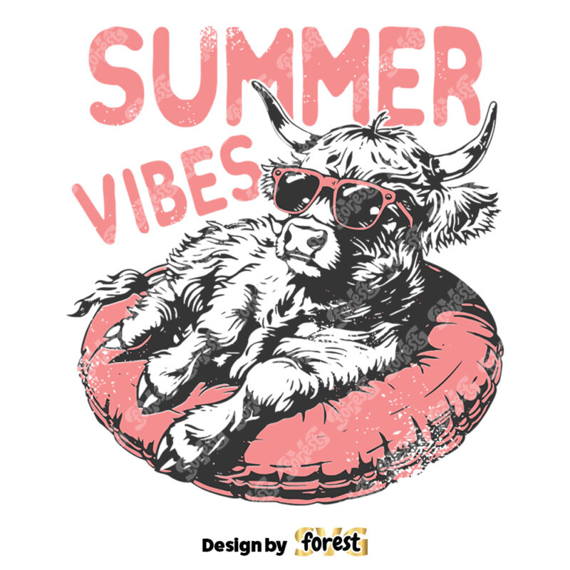 Summer Vibes SVG Highland Cow Design SVG Retro Summer Shirt Design Funny Beach Shirt Print Summer Vector Design