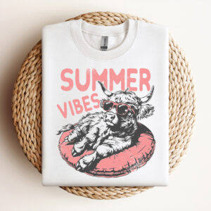 Summer Vibes SVG Highland Cow Design SVG Retro Summer Shirt Design Funny Beach Shirt Print Summer Vector Design Design