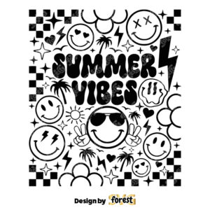 Summer Vibes SVG Retro Summer SVG Groovy Summer Vibes Smiley Face SVG