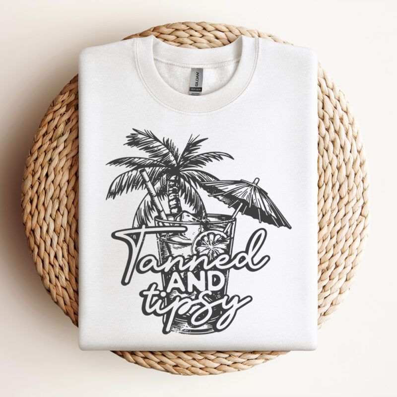 Tanned And Tipsy SVG Summer Vector Design Retro Beach Shirt SVG Vacation Shirt Print Beach Girl Vector Design