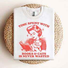Time Spent With Books Cats Is Never Wasted SVG File Trendy Vintage Design