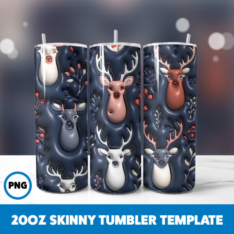 3D Inflated Animals 5 20oz Skinny Tumbler Sublimation Design