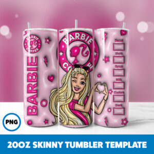3D Inflated Barbie 6 20oz Skinny Tumbler Sublimation Design