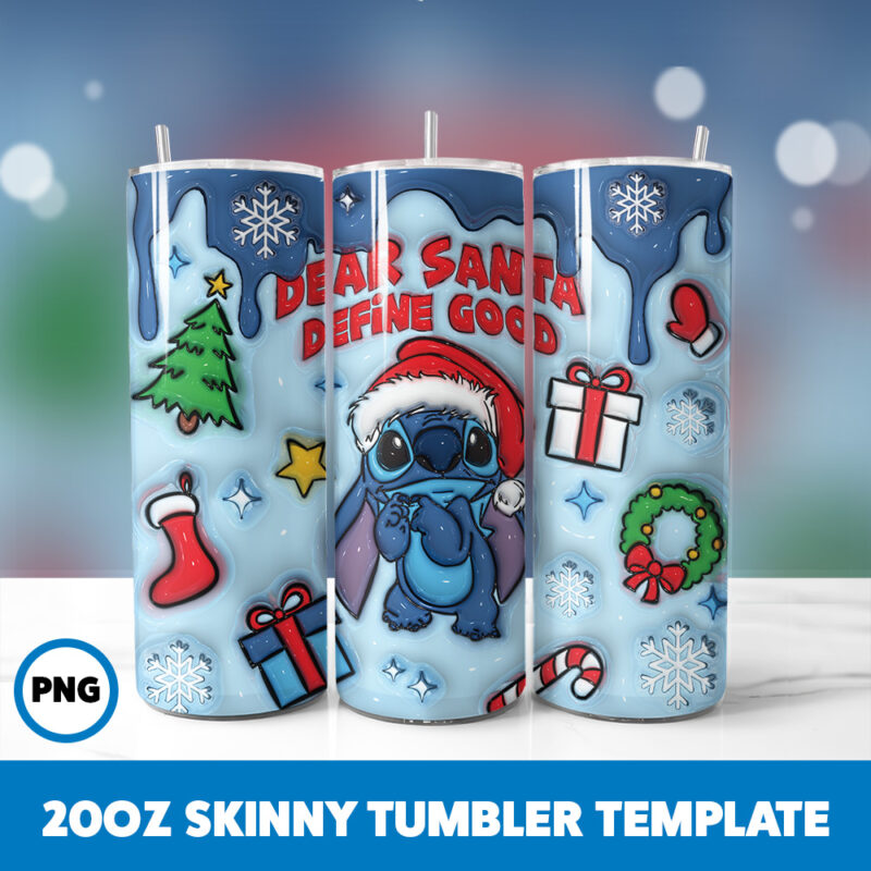 3D Inflated Cartoons Christmas 1 20oz Skinny Tumbler Sublimation Design