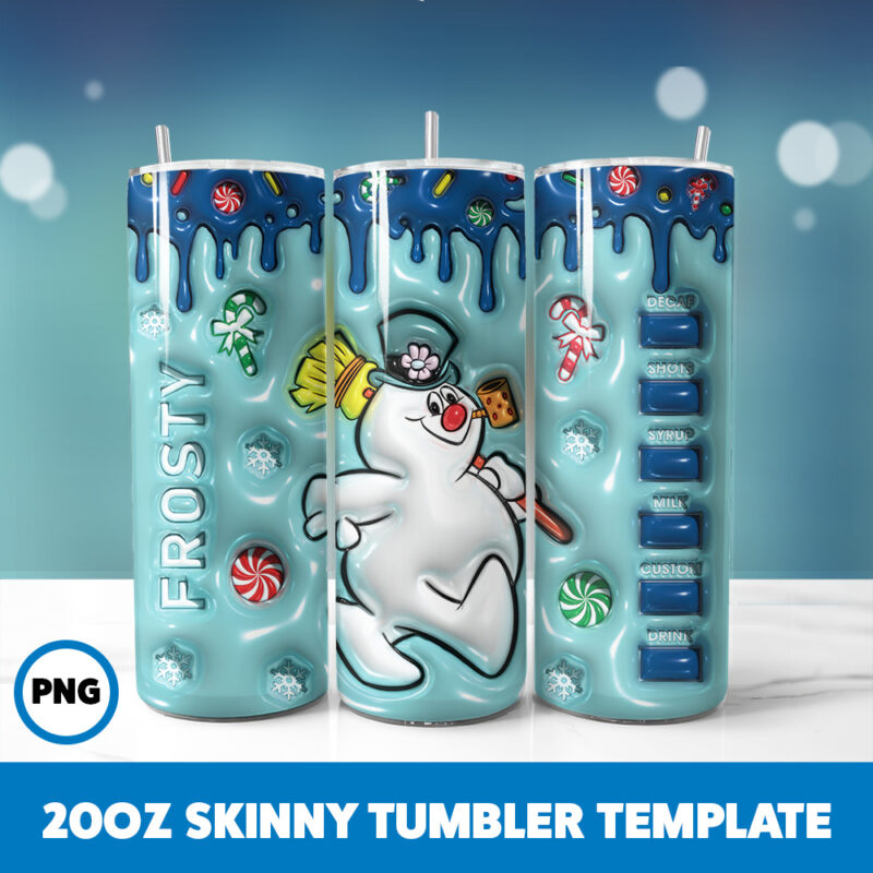 3D Inflated Cartoons Christmas 11 20oz Skinny Tumbler Sublimation Design