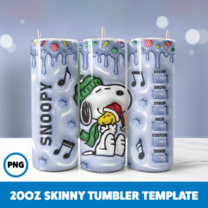 3D Inflated Cartoons Christmas 18 20oz Skinny Tumbler Sublimation Design