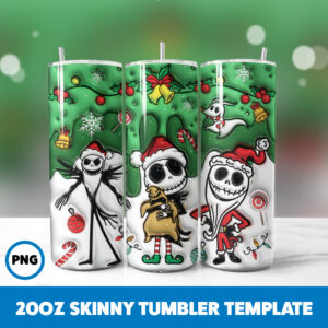 3D Inflated Cartoons Christmas 21 20oz Skinny Tumbler Sublimation Design