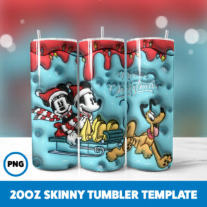 3D Inflated Cartoons Christmas 24 20oz Skinny Tumbler Sublimation Design