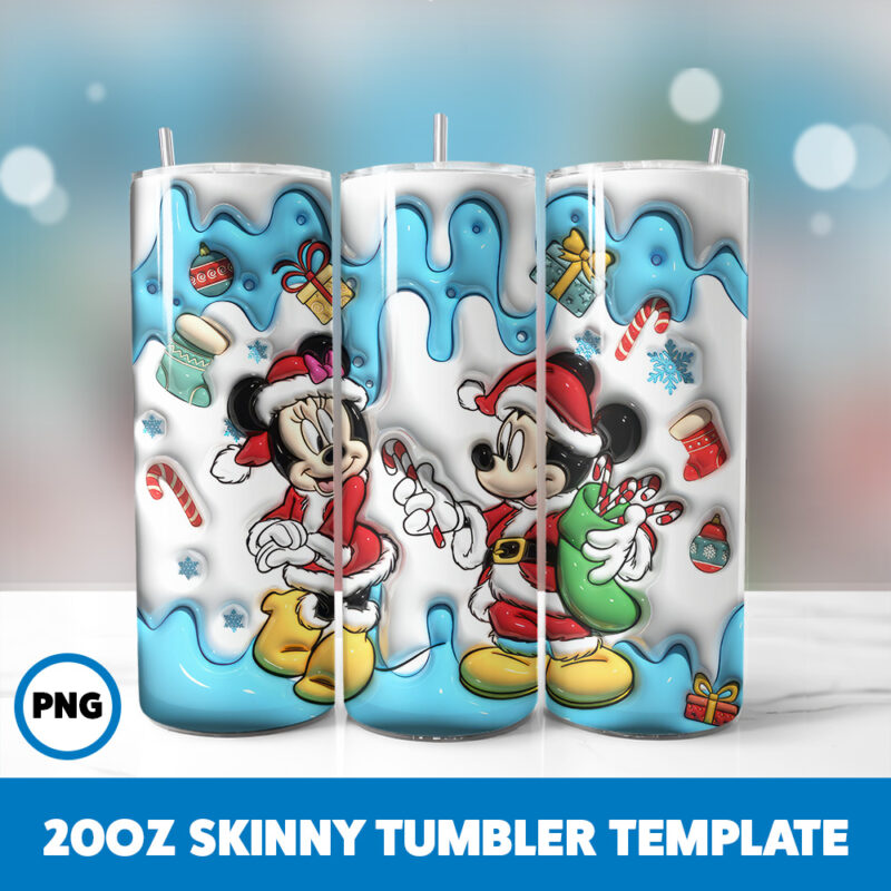 3D Inflated Cartoons Christmas 25 20oz Skinny Tumbler Sublimation Design