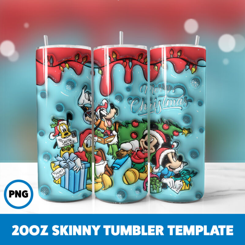 3D Inflated Cartoons Christmas 27 20oz Skinny Tumbler Sublimation Design