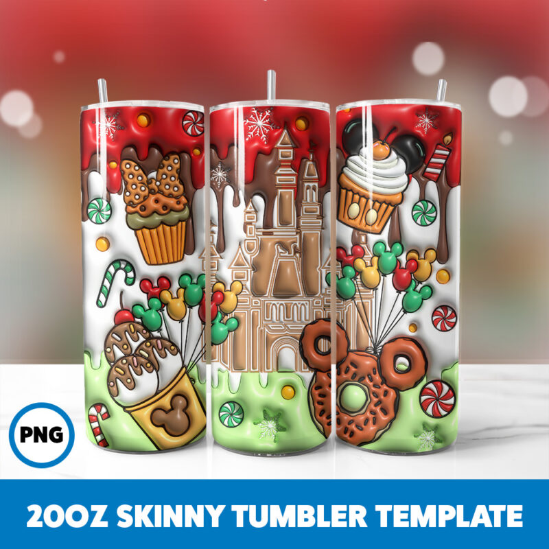 3D Inflated Cartoons Christmas 28 20oz Skinny Tumbler Sublimation Design