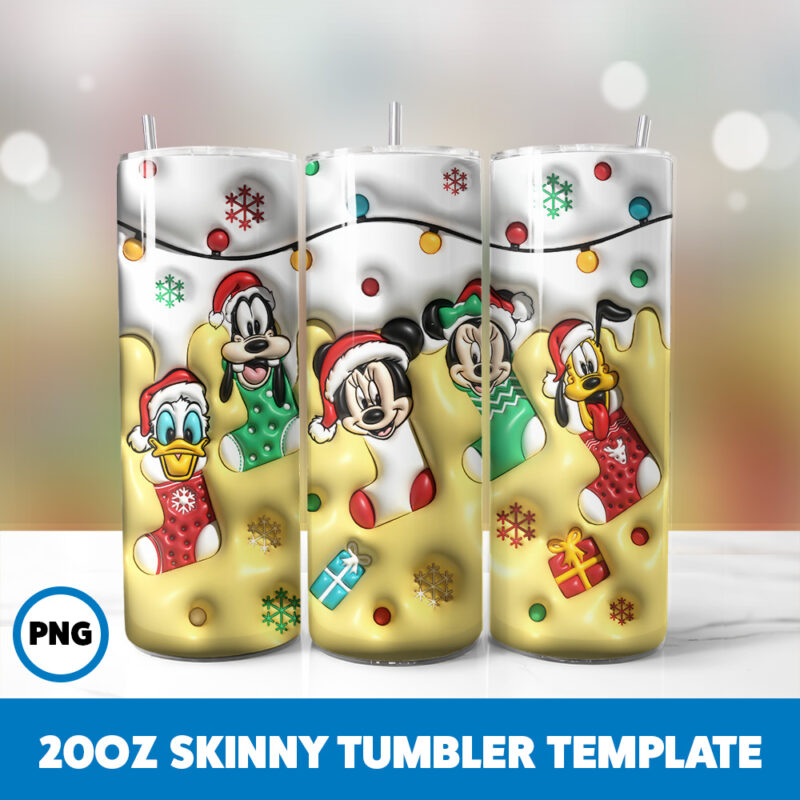 3D Inflated Cartoons Christmas 29 20oz Skinny Tumbler Sublimation Design