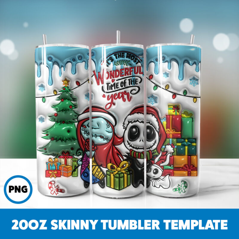 3D Inflated Cartoons Christmas 3 20oz Skinny Tumbler Sublimation Design
