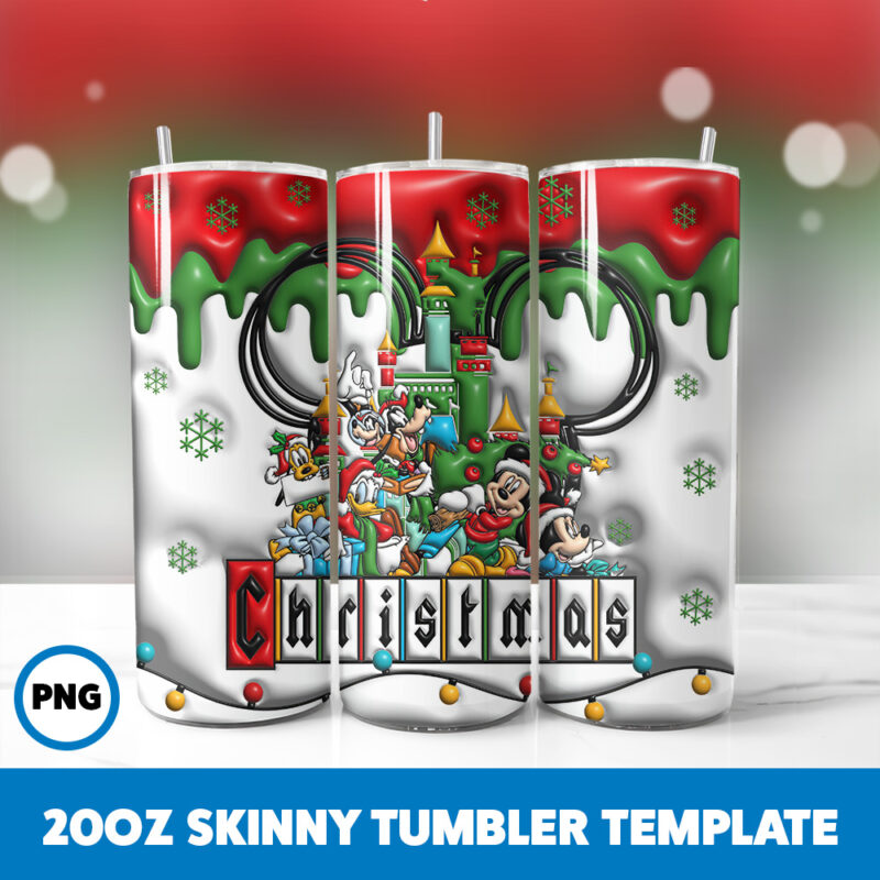 3D Inflated Cartoons Christmas 30 20oz Skinny Tumbler Sublimation Design