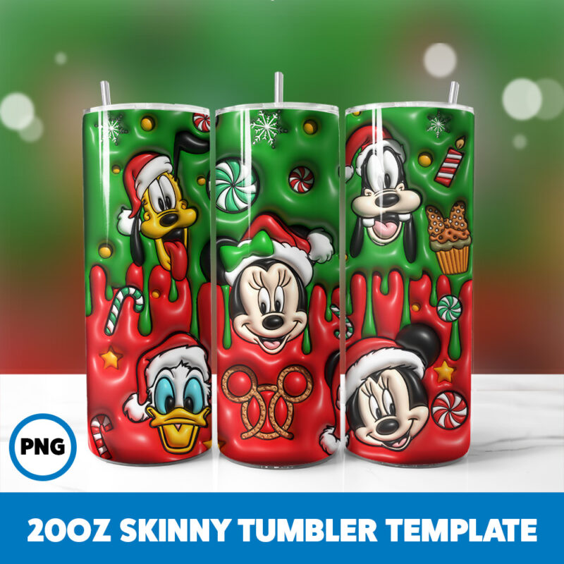 3D Inflated Cartoons Christmas 32 20oz Skinny Tumbler Sublimation Design