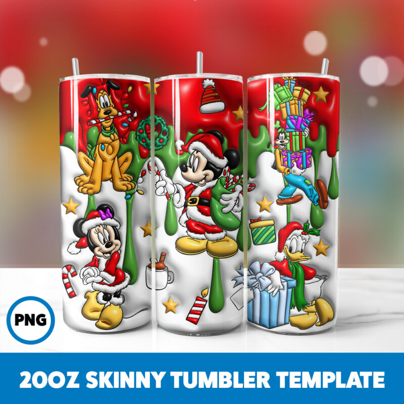 3D Inflated Cartoons Christmas 33 20oz Skinny Tumbler Sublimation Design