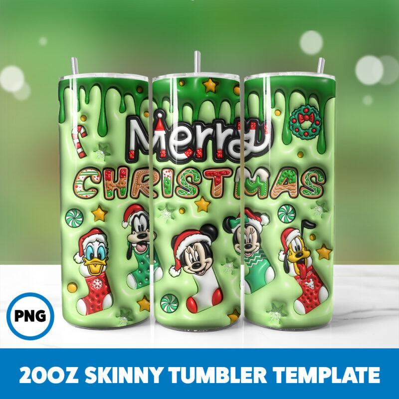 3D Inflated Cartoons Christmas 38 20oz Skinny Tumbler Sublimation Design
